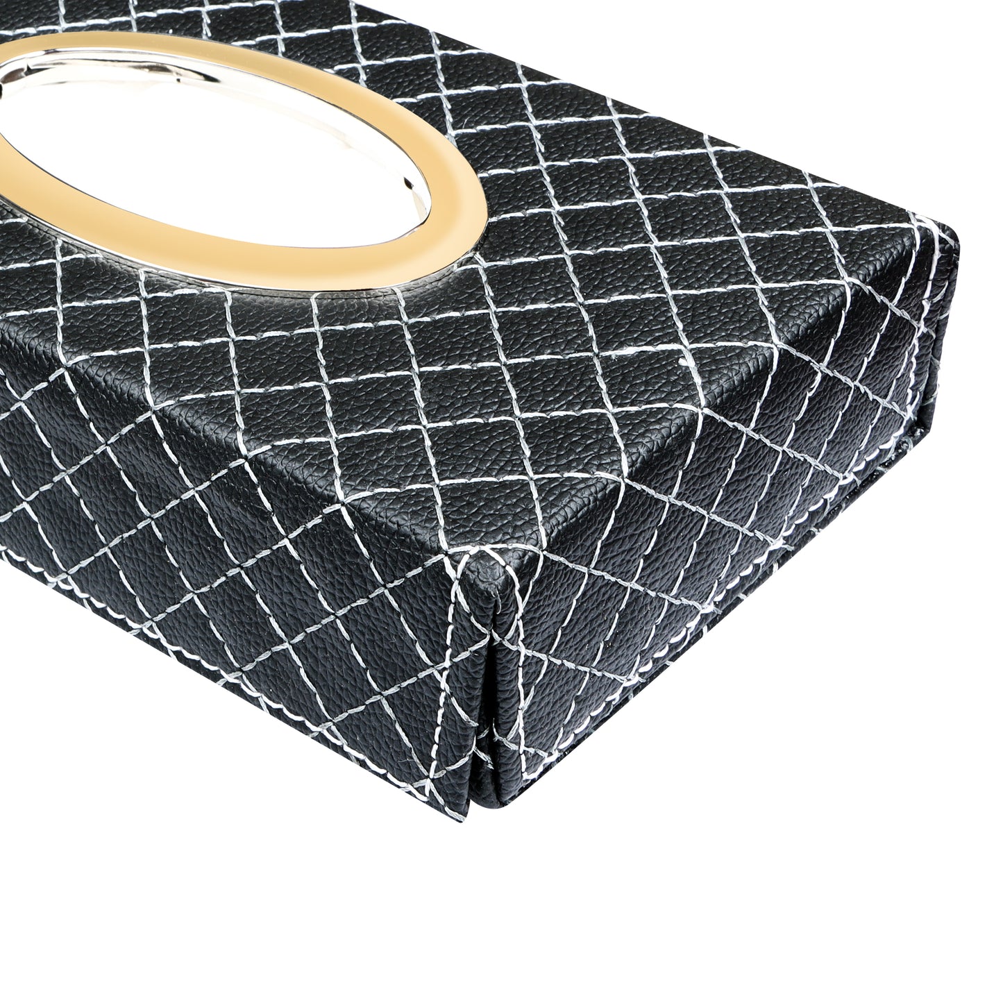 Auto Hub Faux Leather Car Tissue Holder Box, Tissue Paper Box for Car with 100 Tissue Pulls - Cross Texture -Black