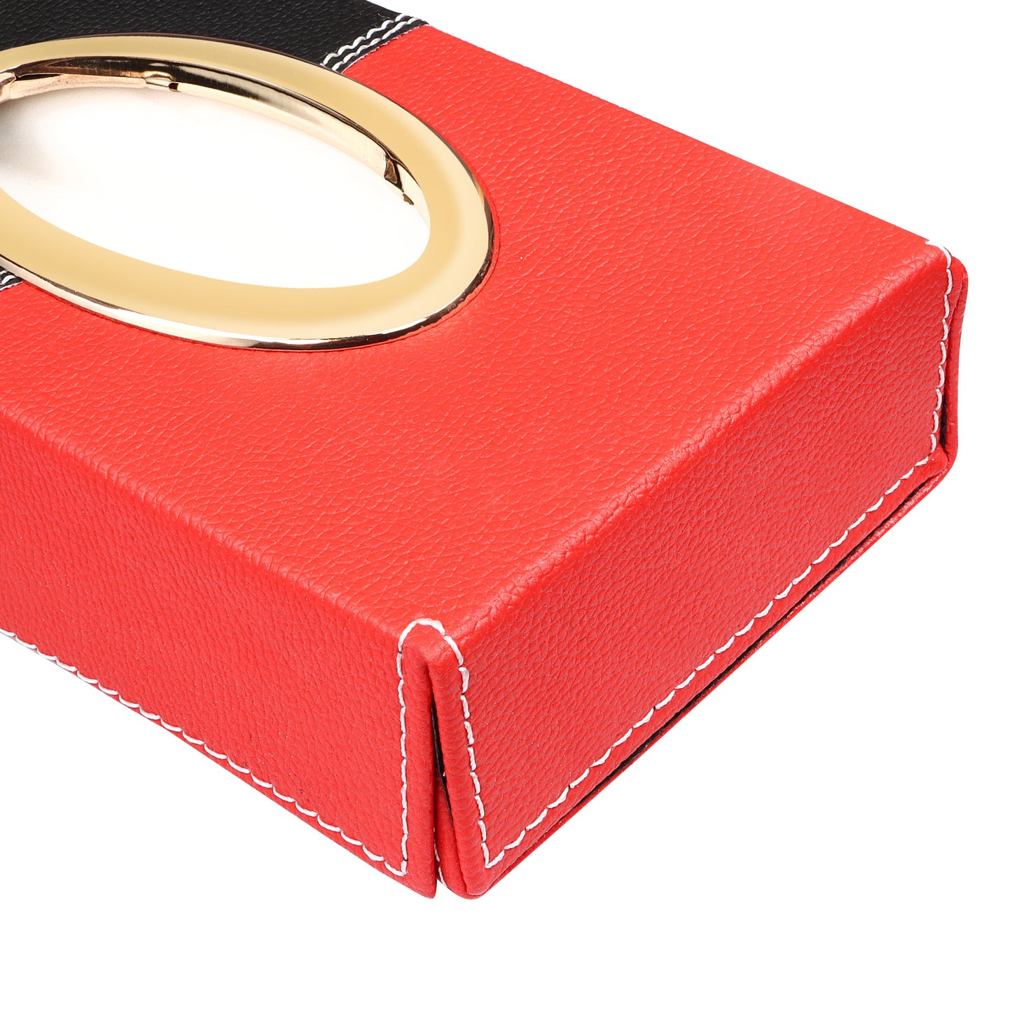 Auto Hub Leather Car Tissue Holder Box for Car, Home, Office with 100 Tissue Pulls - Chrome -Black-Red