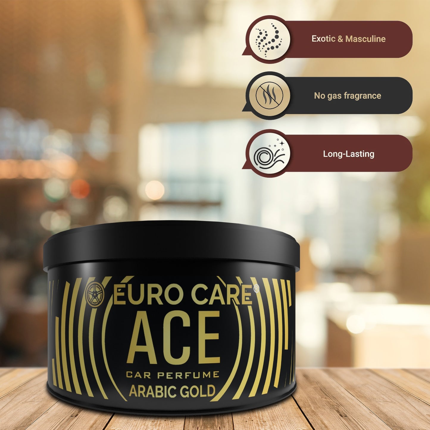 Euro Care Car Air Freshener with Essential Oils Fragrance in Wooden Diffuser (60 G) (Arabic Gold)- Pack of 1