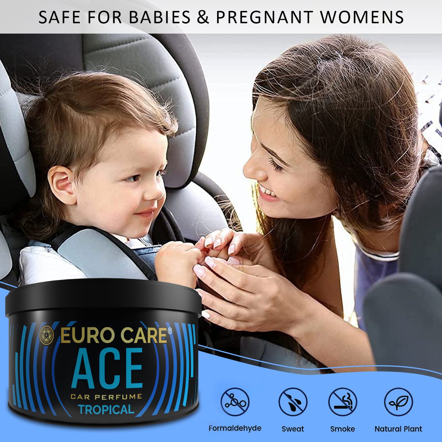 Euro Care Car Air Freshener with Essential Oils Fragrance in Wooden Diffuser (60 G) (Tropical)- Pack of 1