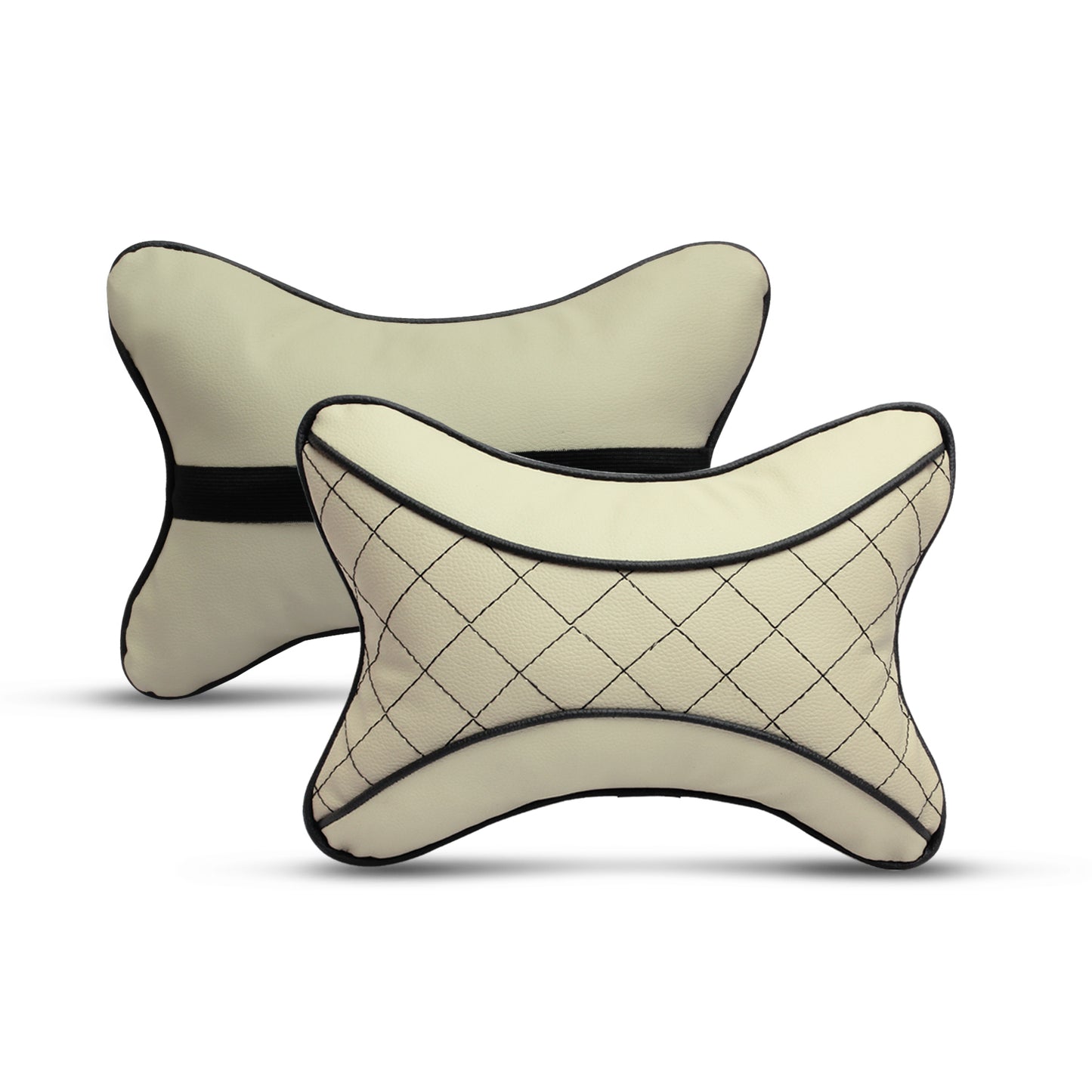 Auto Hub Beige Leatherite Car Neckrest Cushion Combo (Pack of 4)