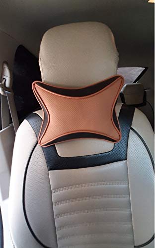 Auto Hub Car Faux Leather Neck Rest Pillow / Cushion for All Cars- Pack of 2
