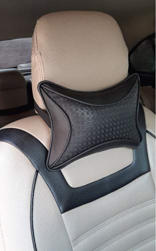 Auto Hub Car Faux Leather Neck Rest Pillow / Cushion for All Cars- Pack of 2