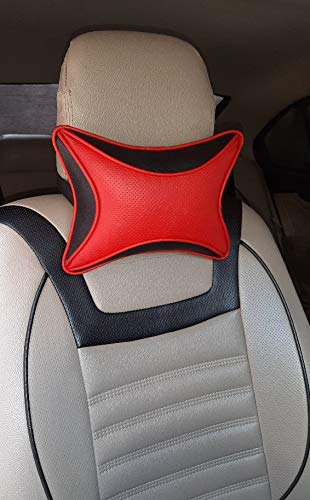 Auto Hub Car Faux Leather Neck Rest Pillow / Cushion for All Cars- Pack of 2