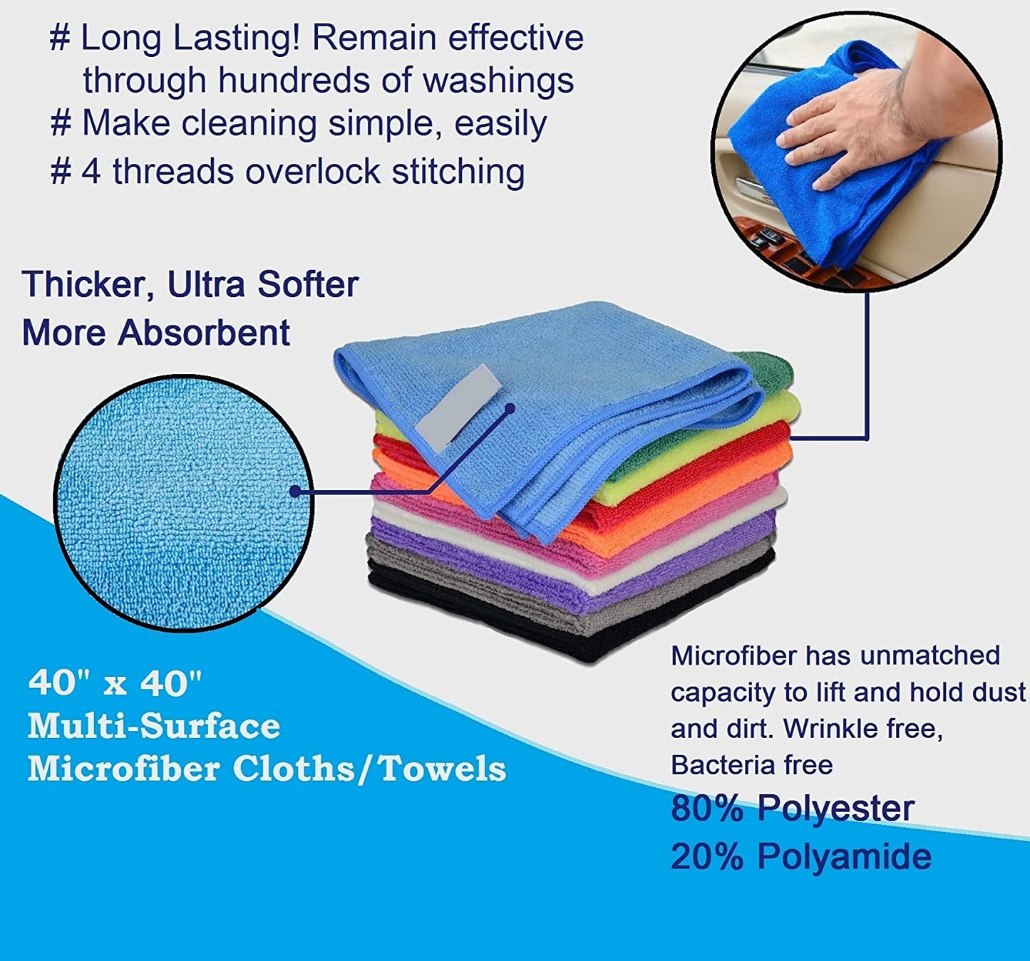 Multi Purpose 250GSM Microfiber cloth 40x40 CM Mix