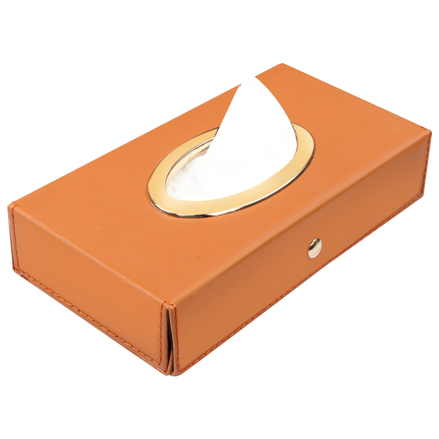 Auto Hub Leather Car Tissue Holder Box for Car, Home, Office with 100 Tissue Pulls - Chrome -Tan