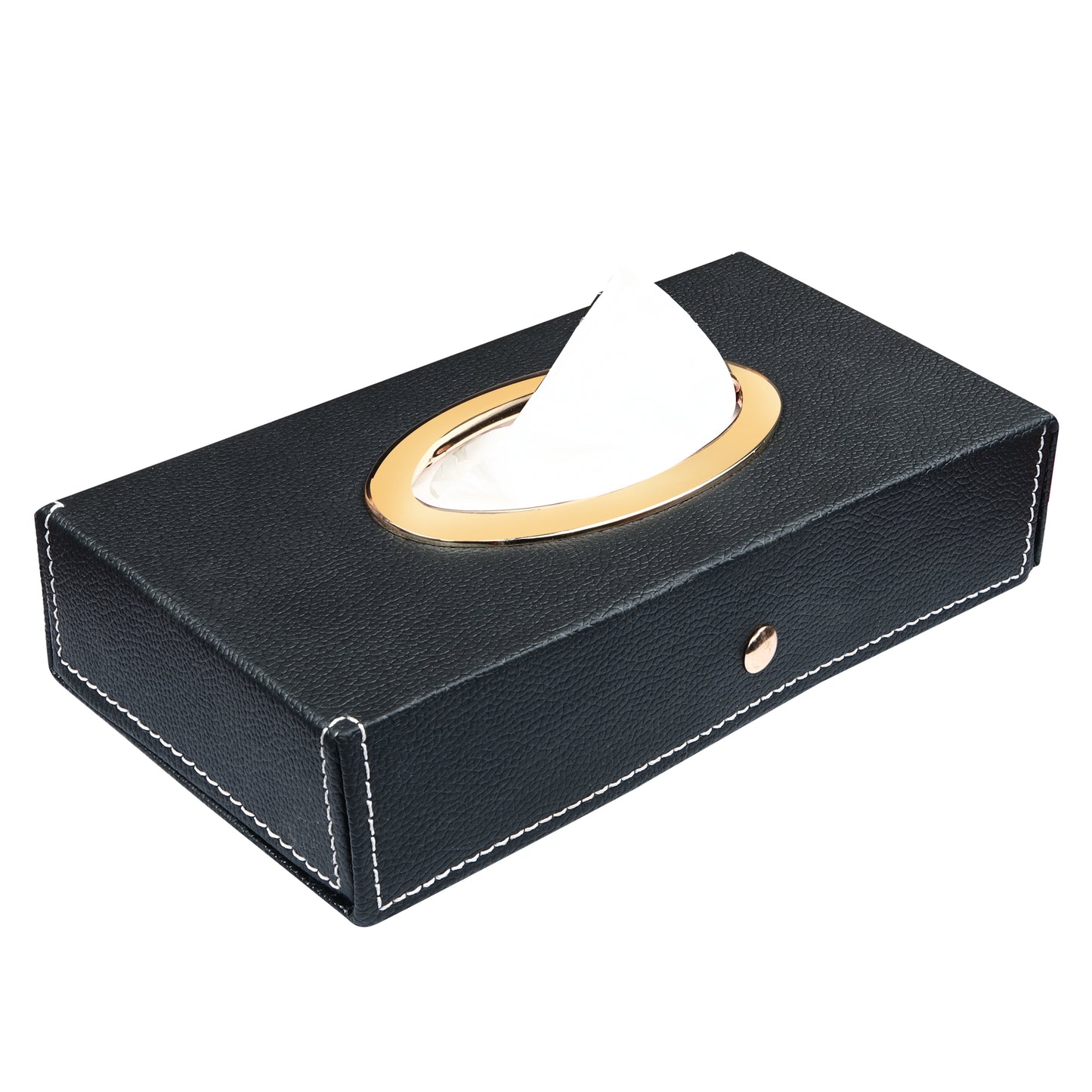 Auto Hub Leather Car Tissue Holder Box for Car, Home, Office with 100 Tissue Pulls - Chrom -Black