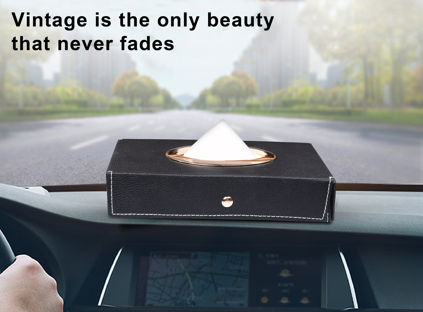 Auto Hub Leather Car Tissue Holder Box for Car, Home, Office with 100 Tissue Pulls - Chrom -Black
