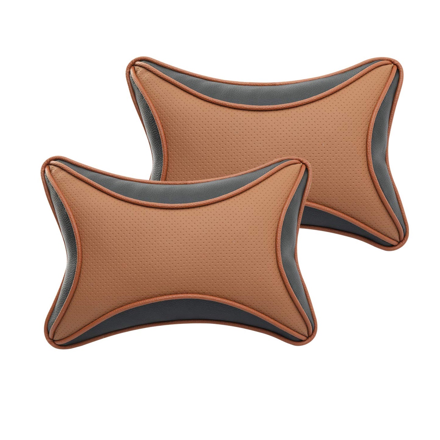Auto Hub Car Faux Leather Neck Rest Pillow / Cushion for All Cars- Pack of 2