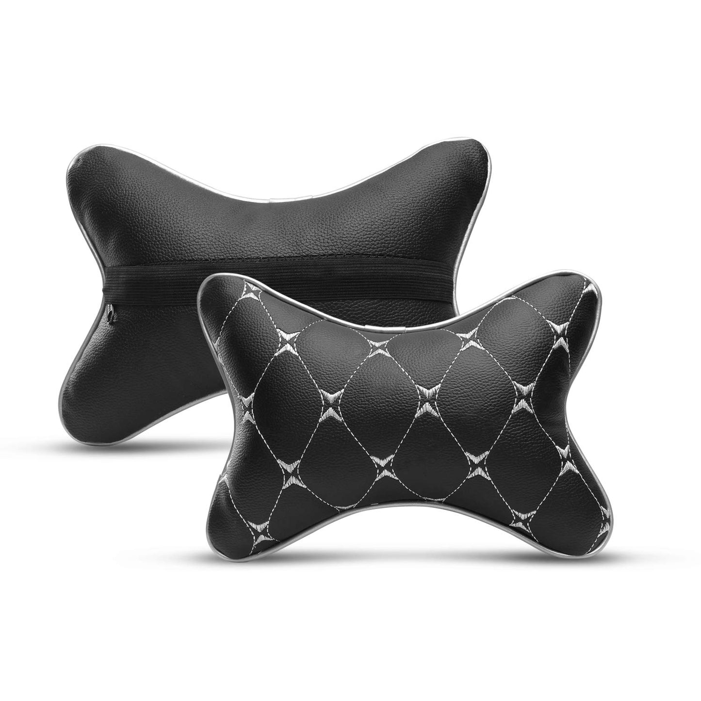 Auto Hub Faux Leather Car Neck Rest for All Cars for Neck Support Car Cushion for Headrest- Pack of 2
