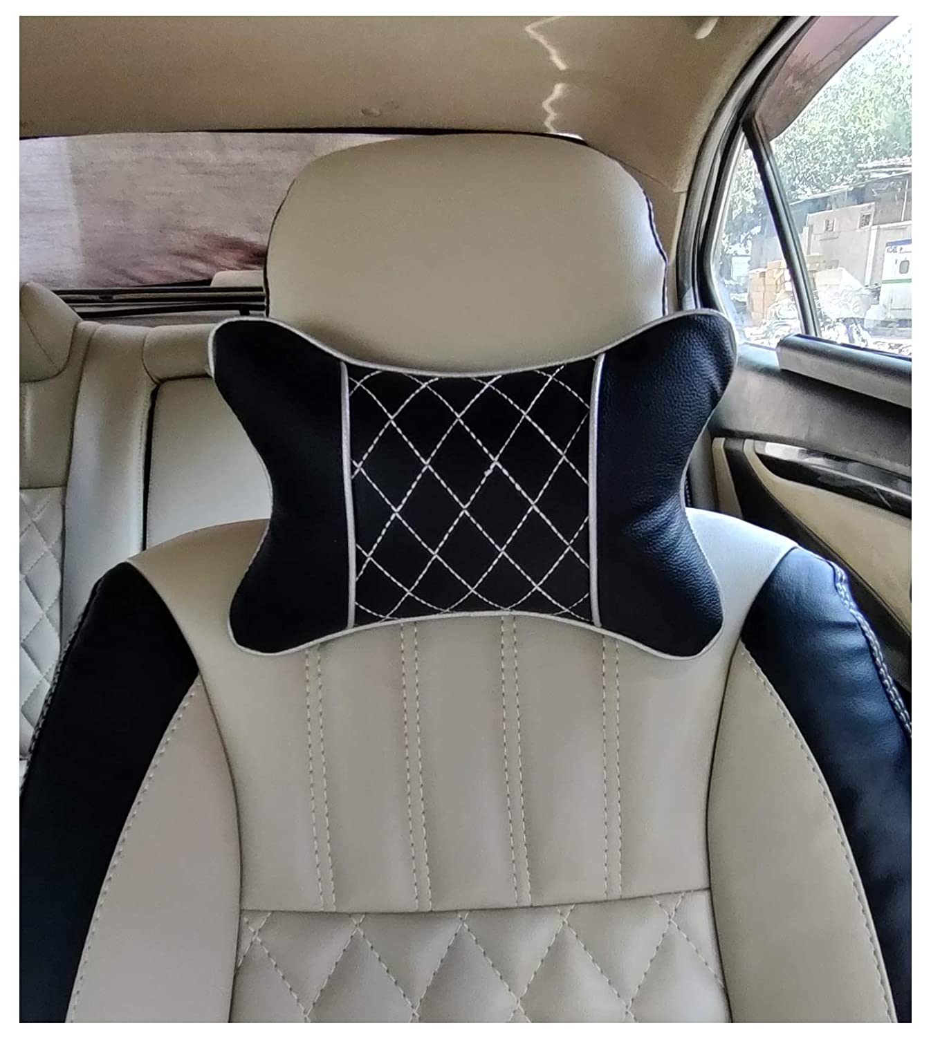 Auto Hub Faux Leather Car Neck Rest for All Cars for Neck Support Car Cushion for Headrest- Pack of 2