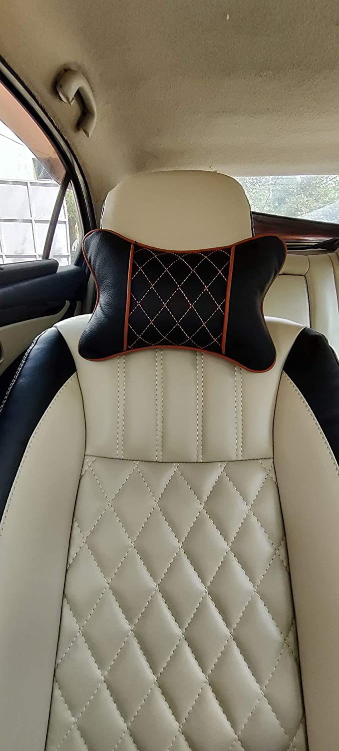 Auto Hub Faux Leather Car Neck Rest for All Cars for Neck Support Car Cushion for Headrest- Pack of 2