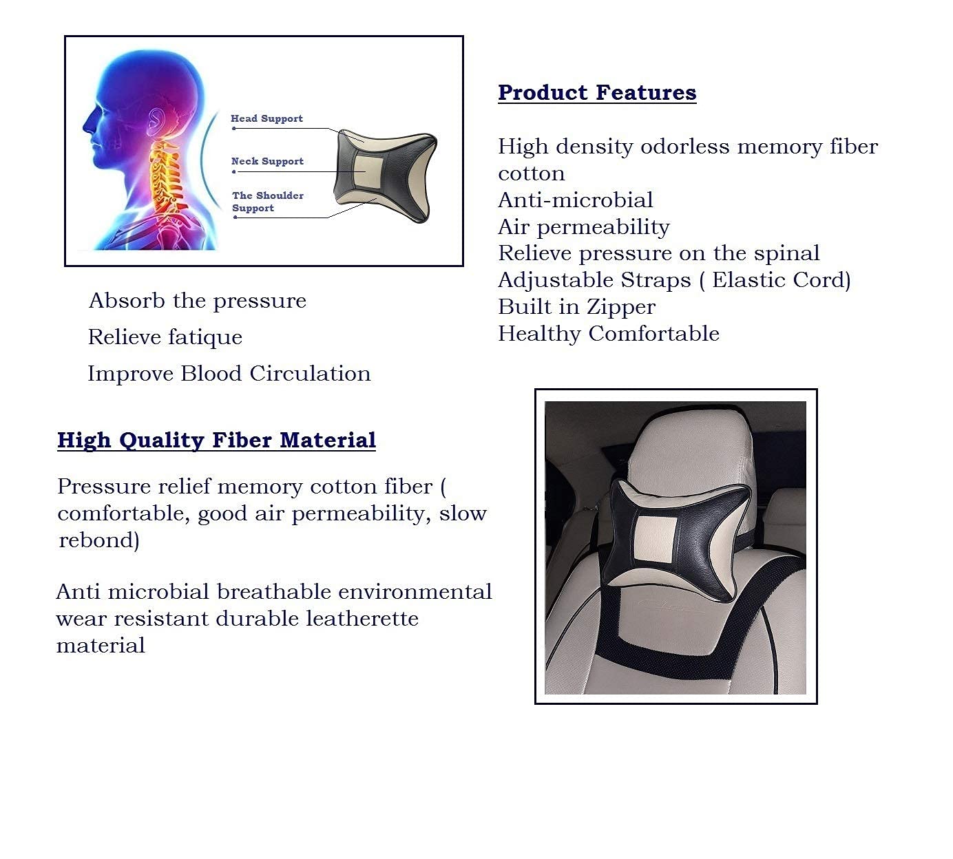 Auto Hub Car Neck Rest Pillow, Car Cushion for All Cars - Pack of 2
