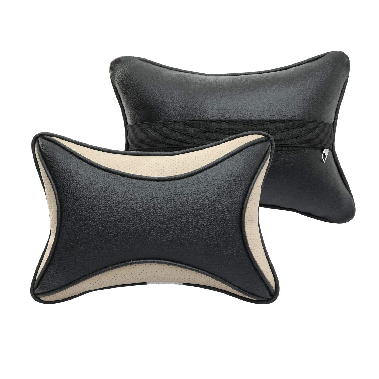 Auto Hub Car Faux Leather Neck Rest Pillow / Cushion for All Cars- Pack of 2