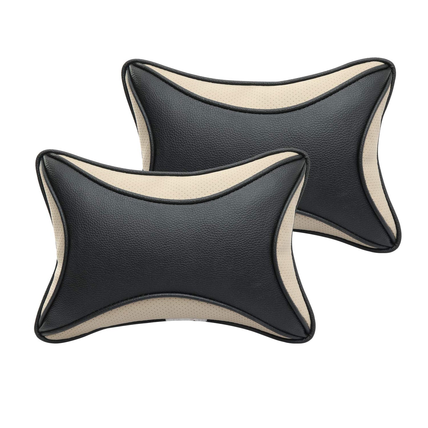 Auto Hub Car Faux Leather Neck Rest Pillow / Cushion for All Cars- Pack of 2