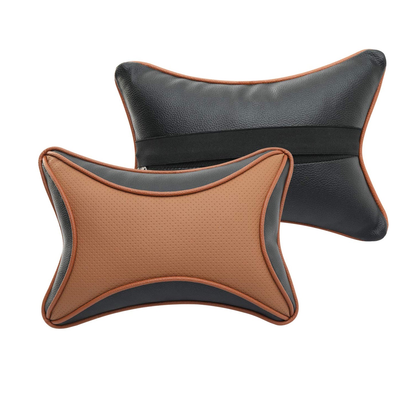 Auto Hub Car Faux Leather Neck Rest Pillow / Cushion for All Cars- Pack of 2