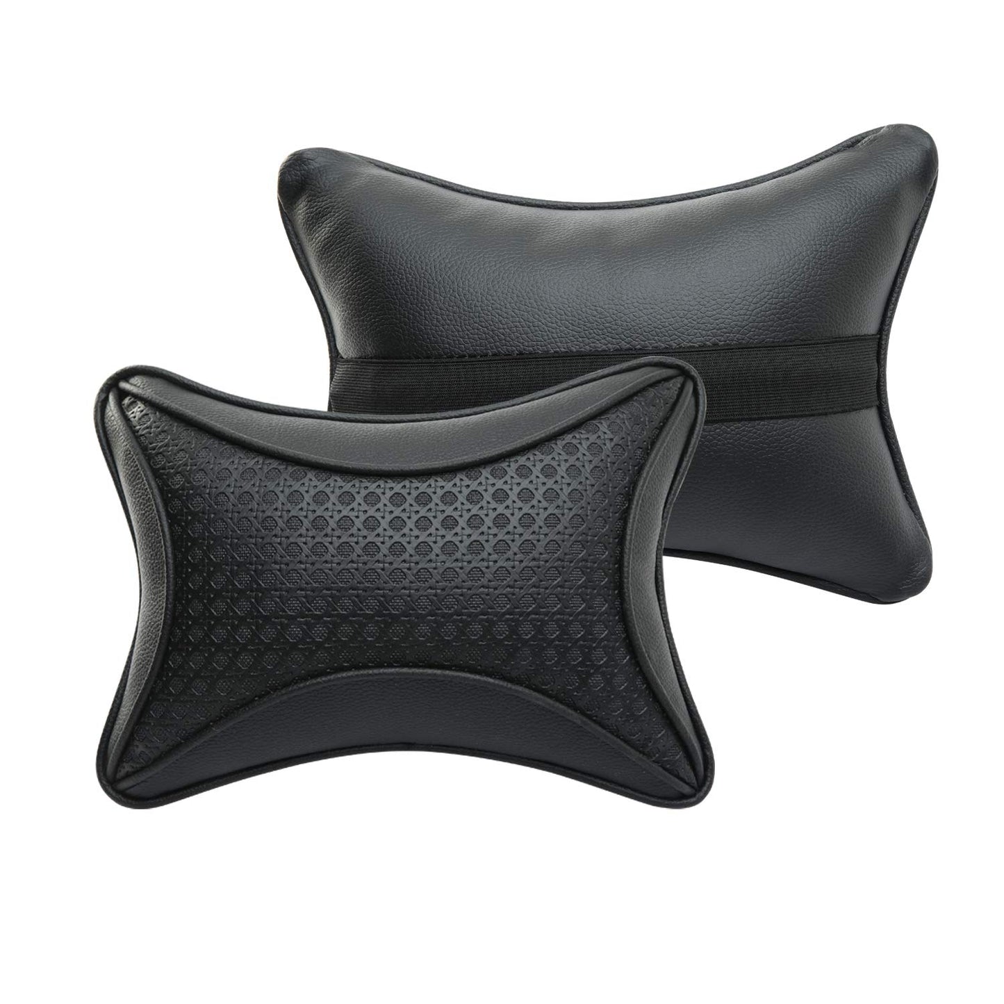 Auto Hub Car Faux Leather Neck Rest Pillow / Cushion for All Cars- Pack of 2