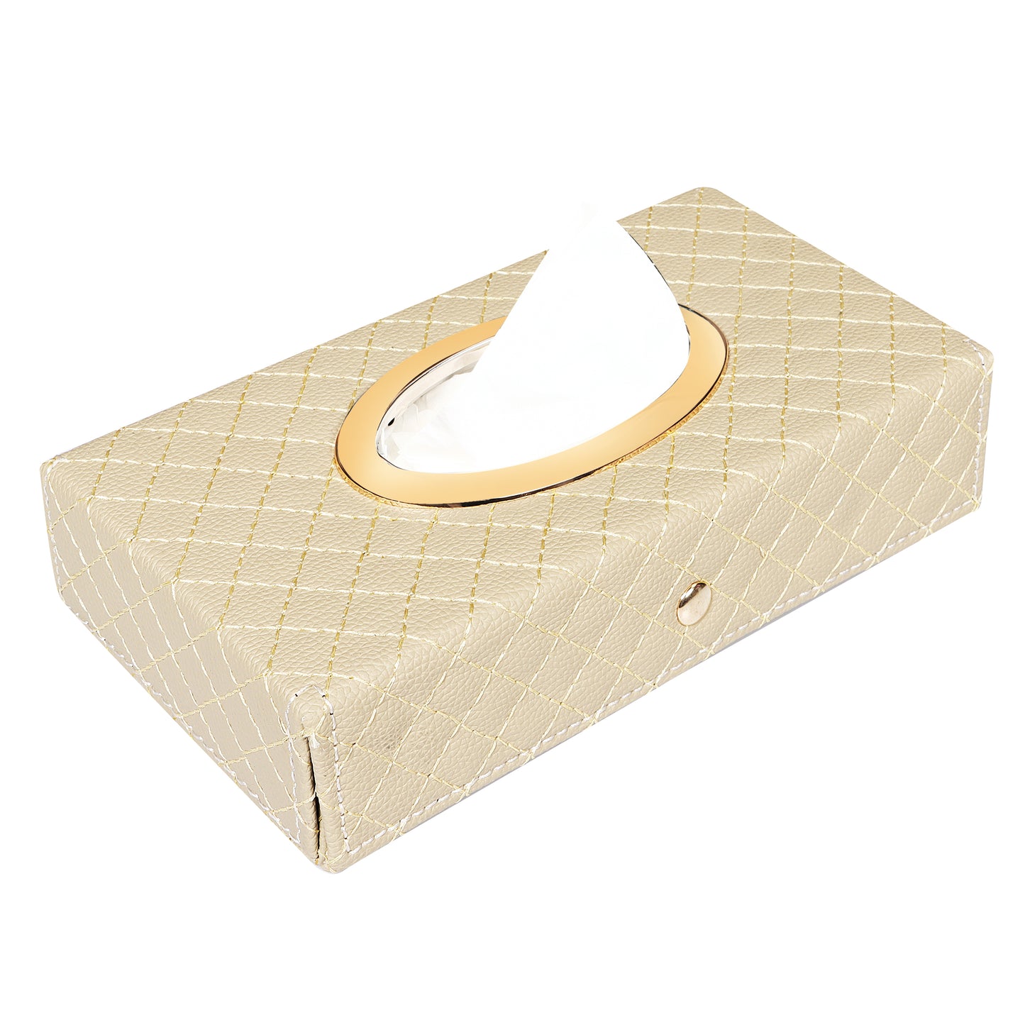 Auto Hub Faux Leather Car Tissue Box Holder, Tissue Paper Holder for Car with 100 Tissue Paper - Cross Texture -Beige