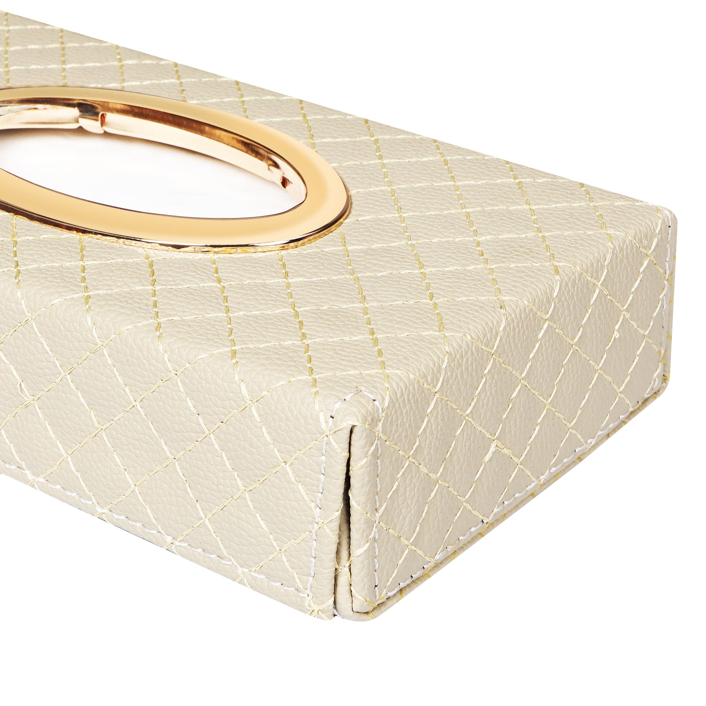 Auto Hub Faux Leather Car Tissue Box Holder, Tissue Paper Holder for Car with 100 Tissue Paper - Cross Texture -Beige