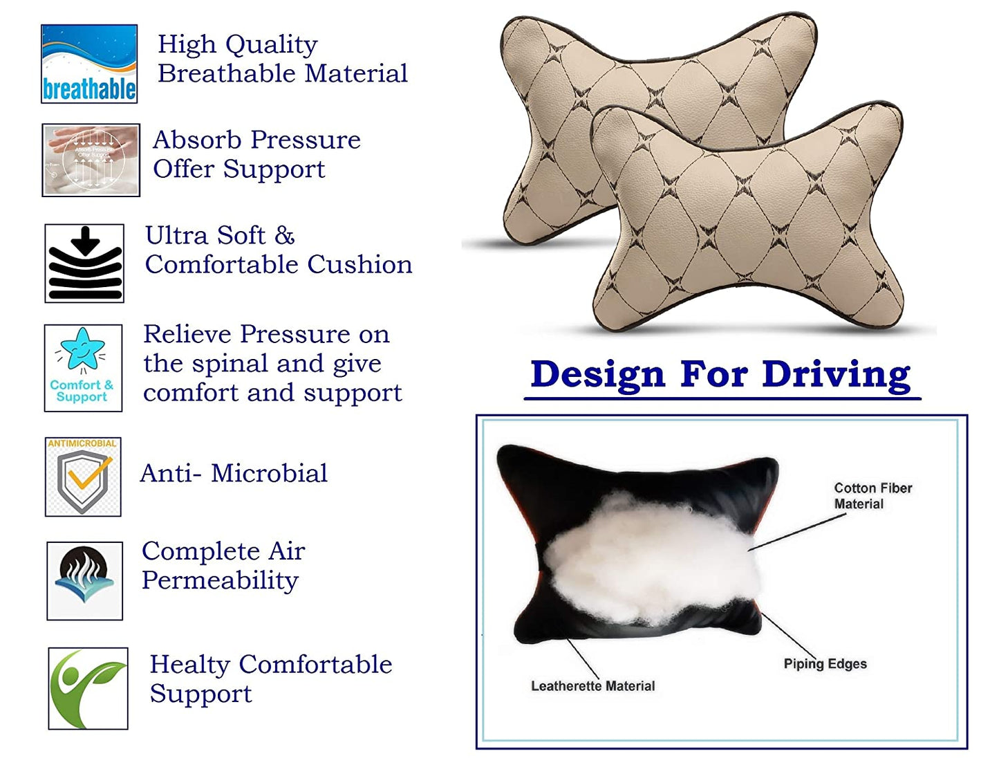 Auto Hub Faux Leather Car Neck Rest for All Cars for Neck Support Car Cushion for Headrest- Pack of 2