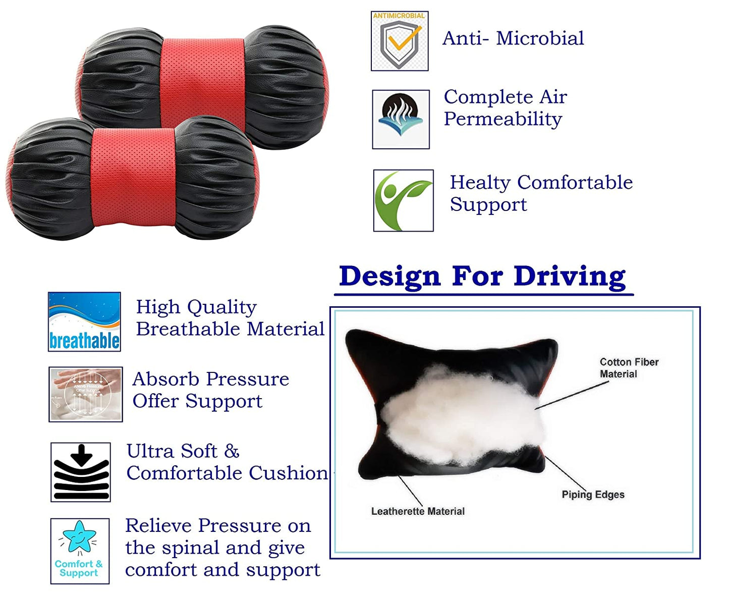 Auto Hub Faux Leather Car Neck Rest for All Cars for Neck Support Car Cushion for Headrest- Pack of 2