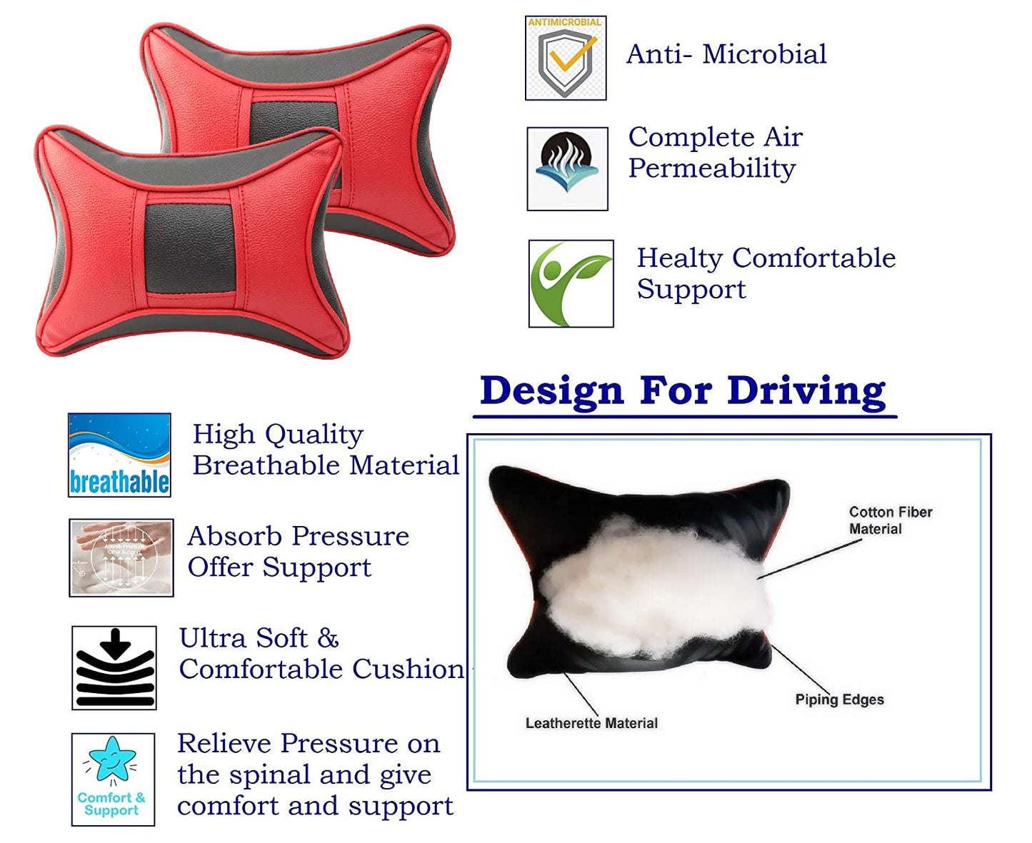 Auto Hub Car Neck Rest Pillow, Car Cushion for All Cars - Pack of 2