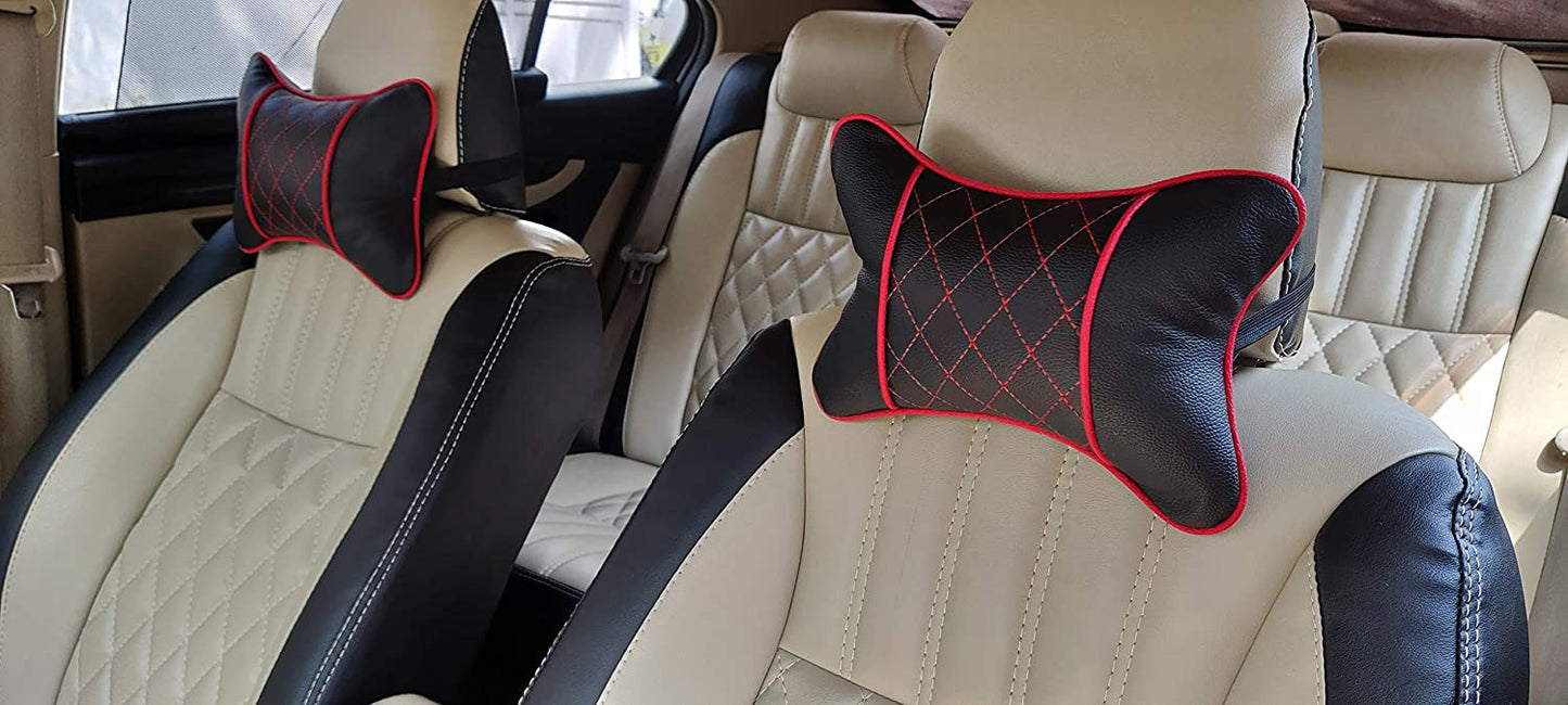 Auto Hub Faux Leather Car Neck Rest for All Cars for Neck Support Car Cushion for Headrest- Pack of 2