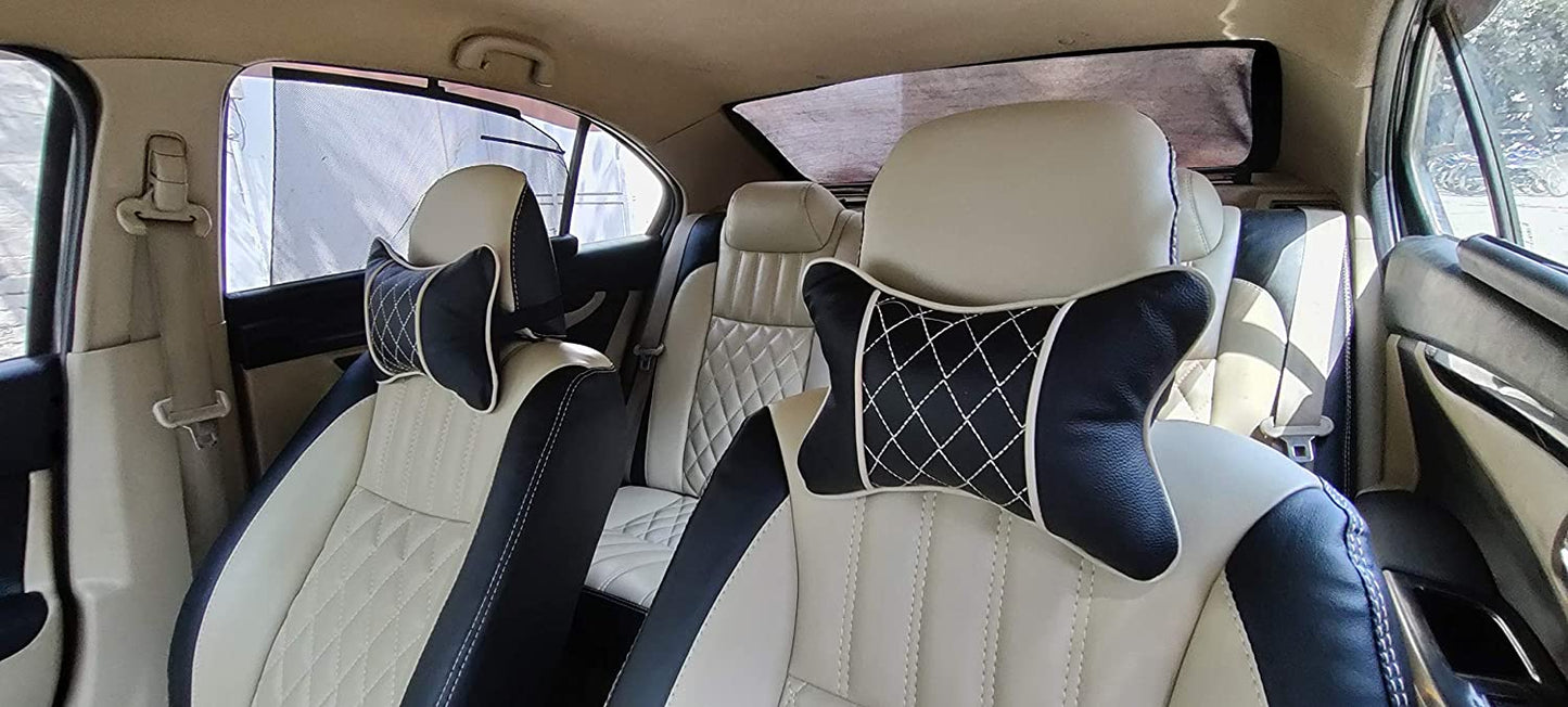 Auto Hub Faux Leather Car Neck Rest for All Cars for Neck Support Car Cushion for Headrest- Pack of 2