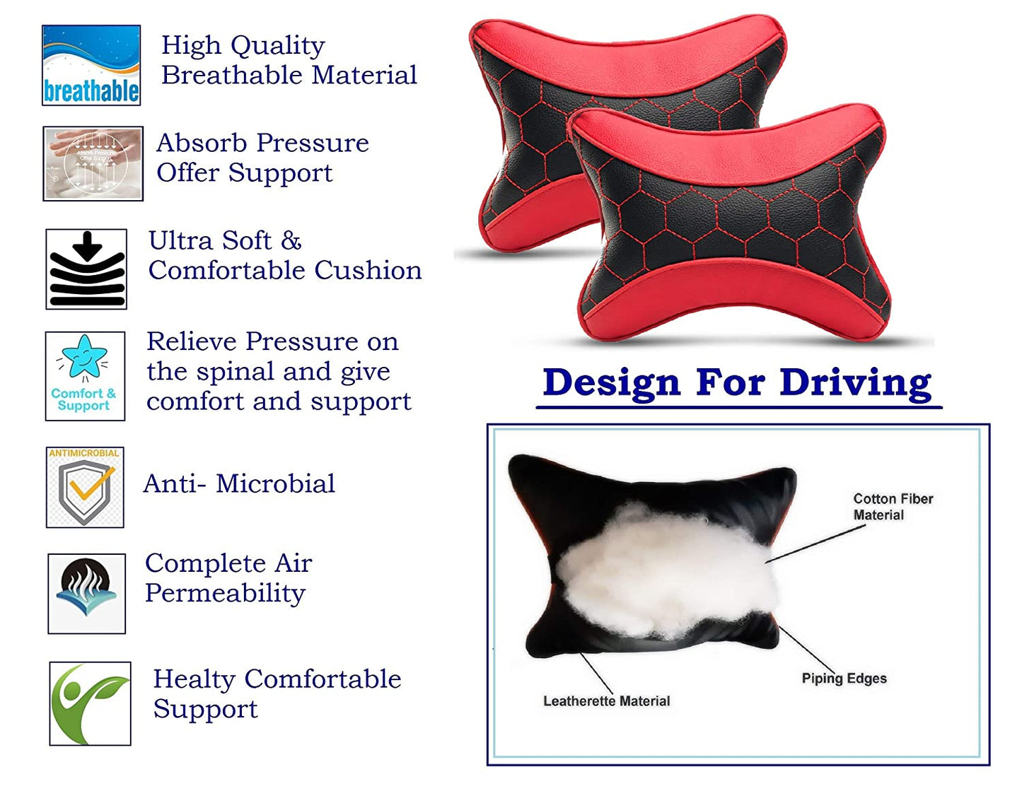 Auto Hub Faux Leather Car Neck Rest for All Cars for Neck Support Car Cushion for Headrest- Pack of 2