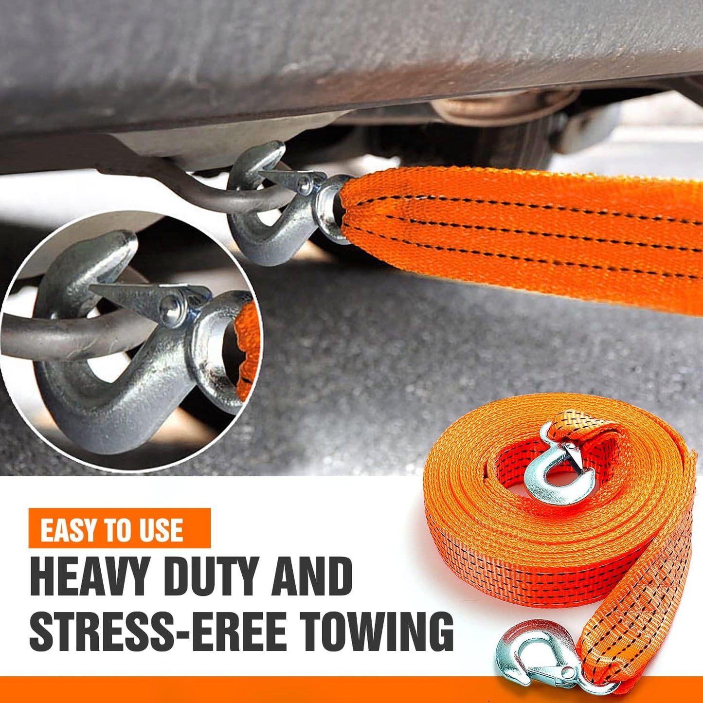 Auto Hub Nylon Tow Rope For Car with Heavy Hooks, Towing Strap for Car - 3 Tons, 4 mtr