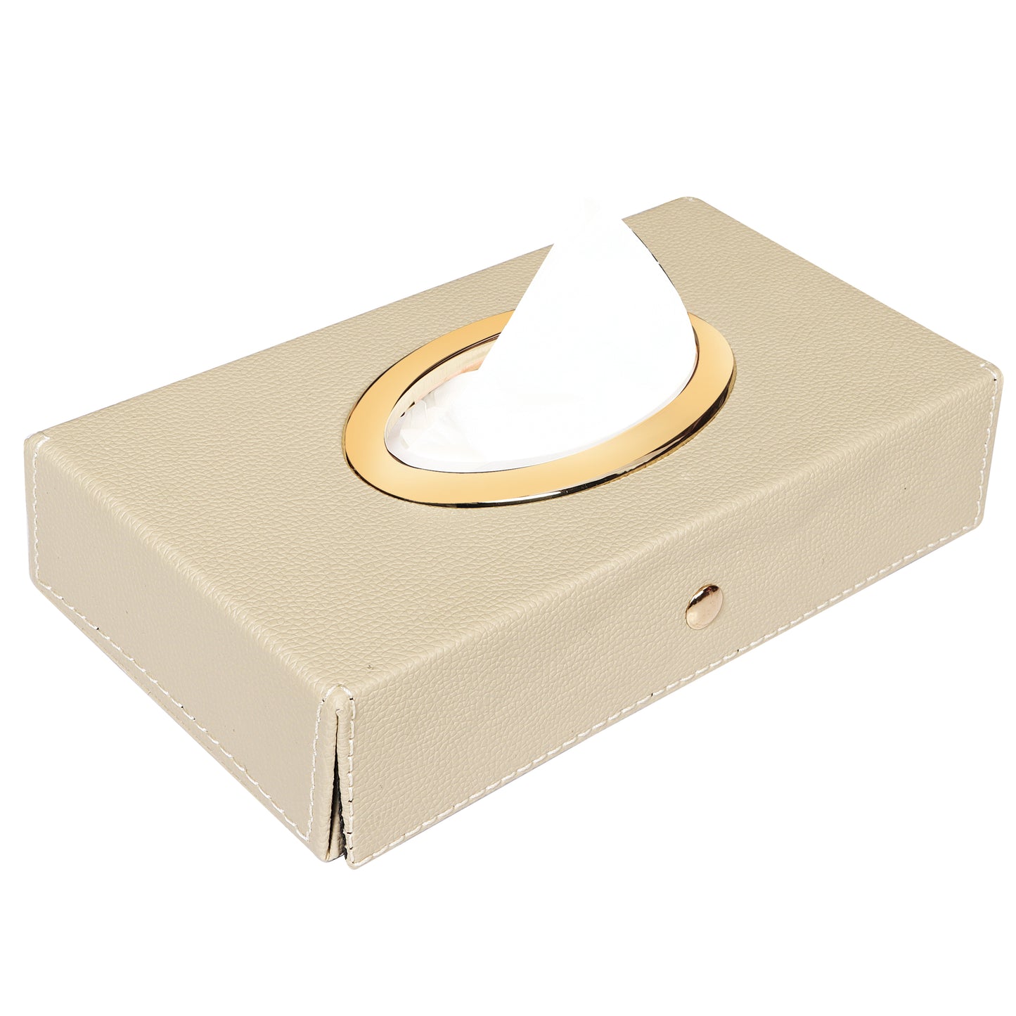 Auto Hub Leather Car Tissue Holder Box for Car, Home, Office with 100 Tissue Pulls - Chrome -Beige