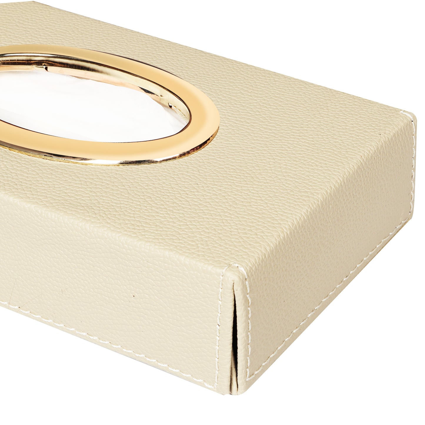 Auto Hub Leather Car Tissue Holder Box for Car, Home, Office with 100 Tissue Pulls - Chrome -Beige