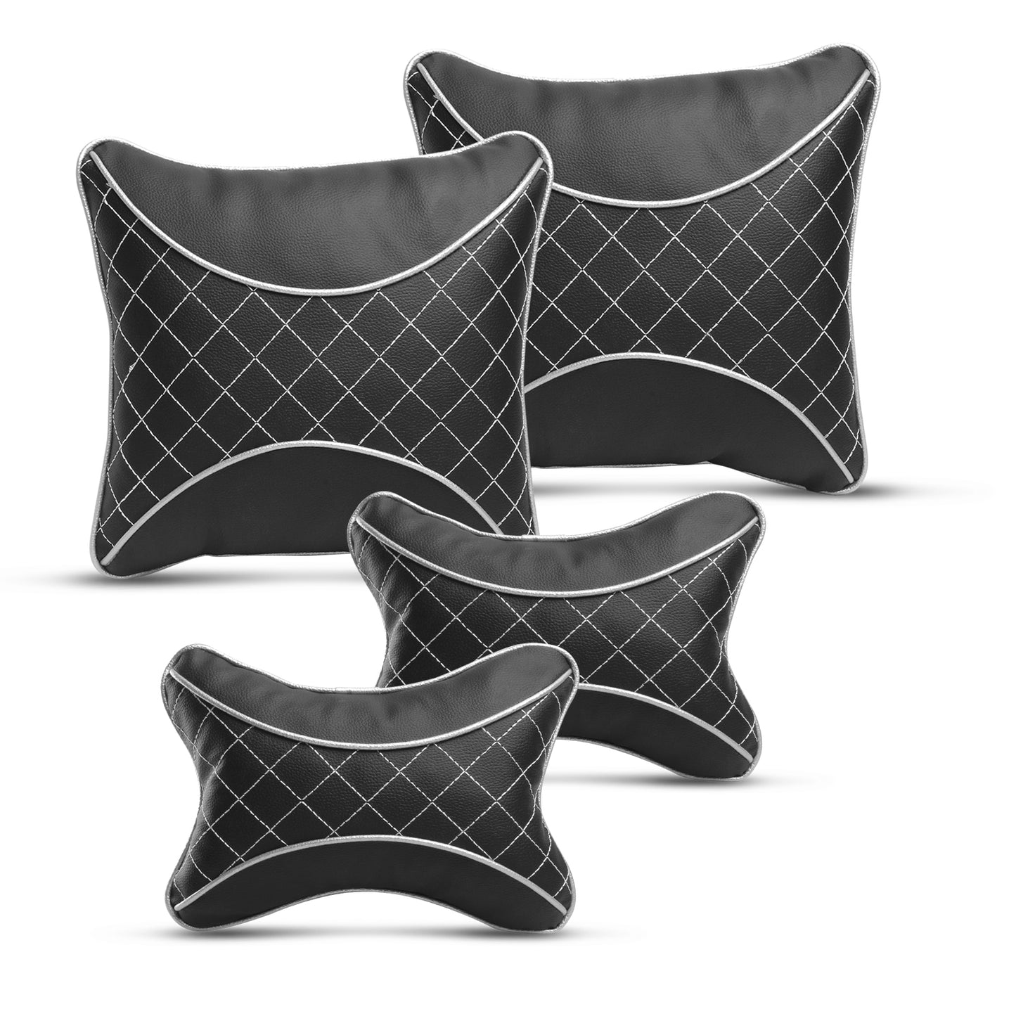 Auto Hub Beige Leatherite Car Neckrest Cushion Combo (Pack of 4)