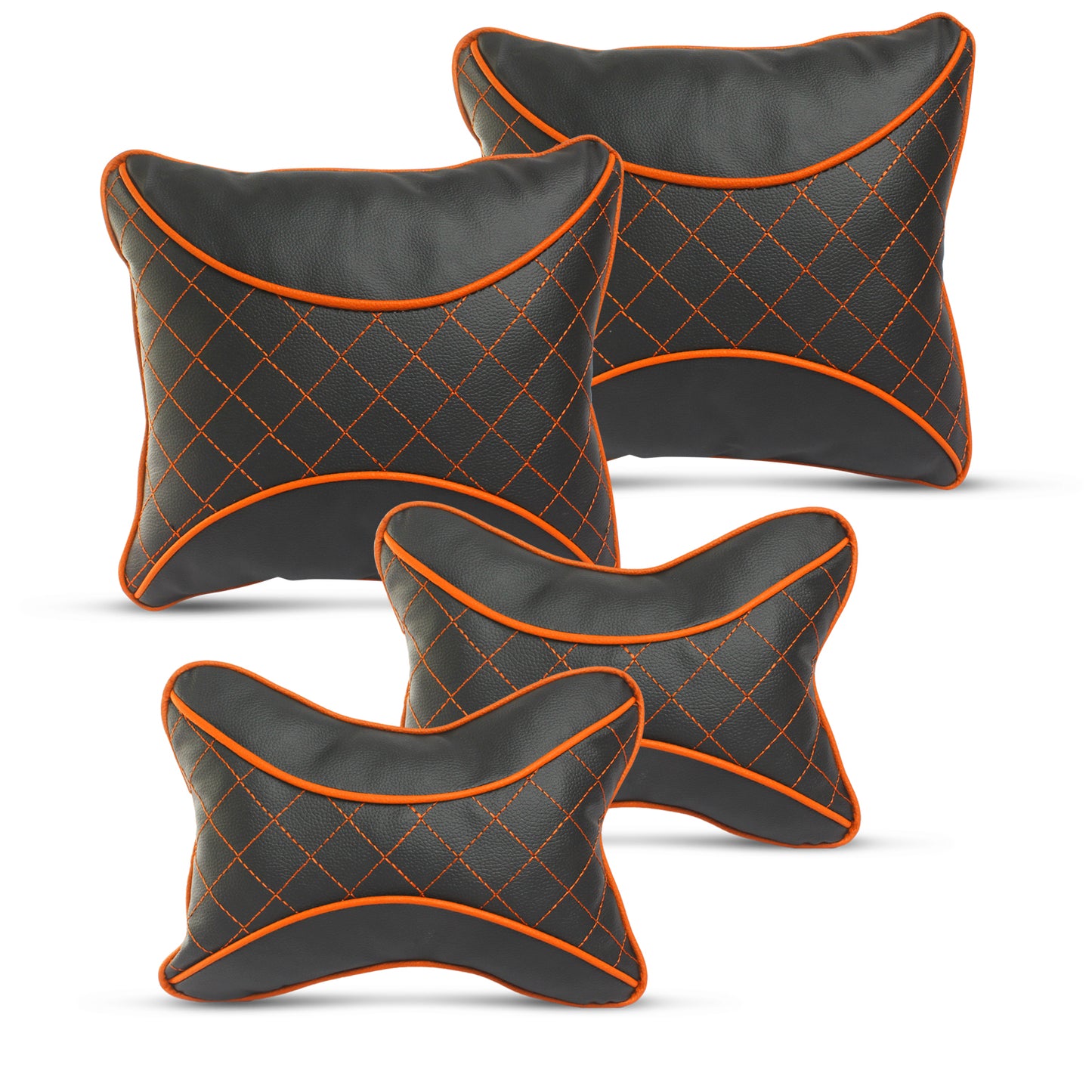 Auto Hub Beige Leatherite Car Neckrest Cushion Combo (Pack of 4)
