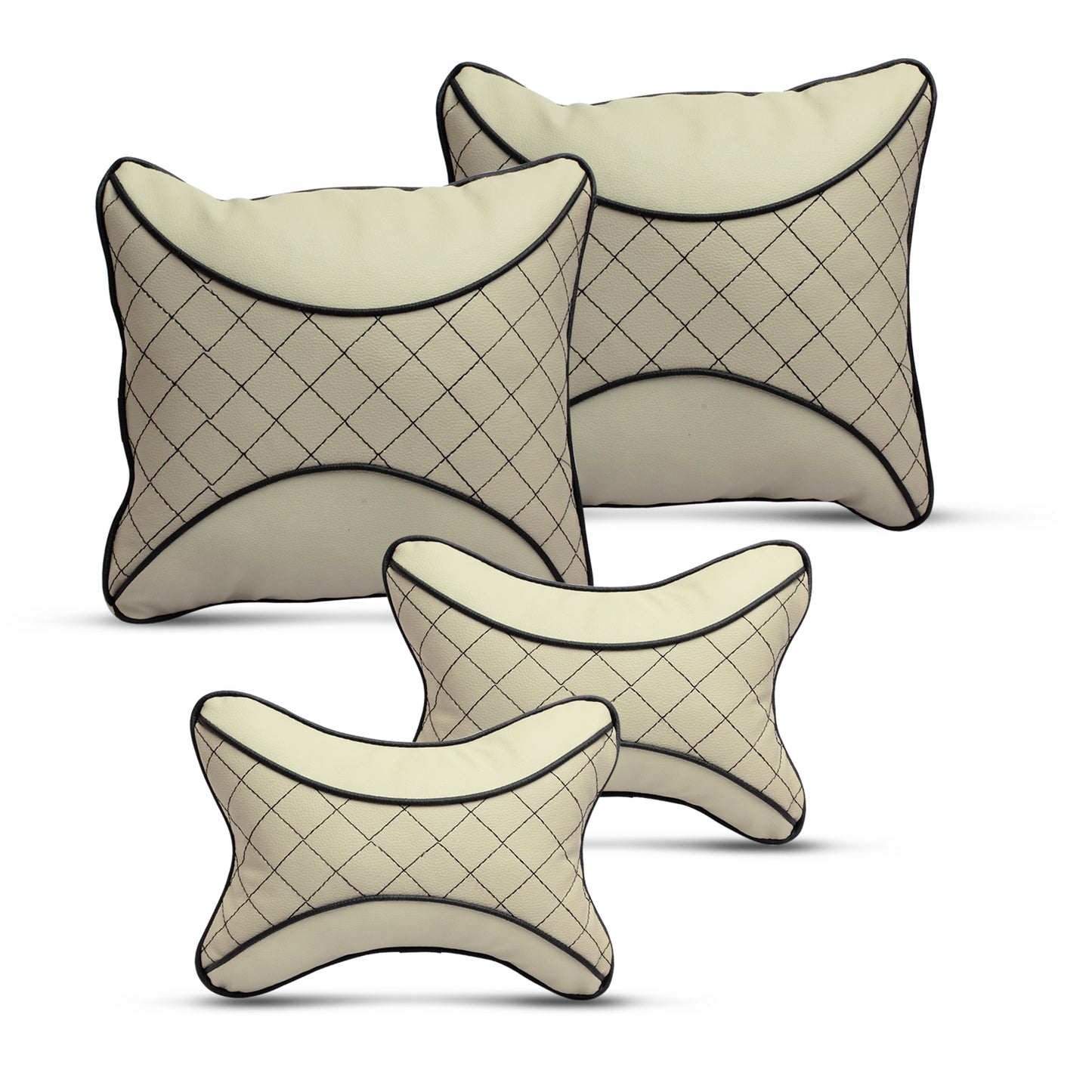 Auto Hub Beige Leatherite Car Neckrest Cushion Combo (Pack of 4)