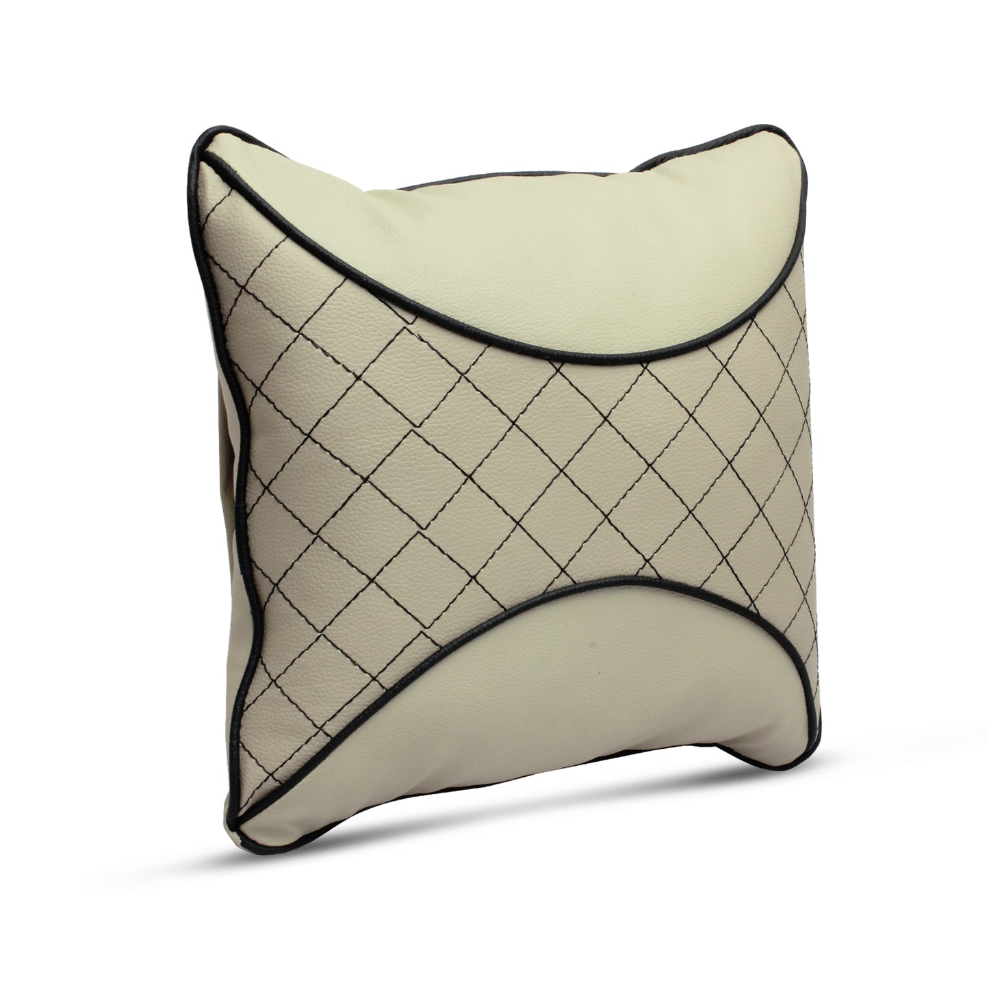 Auto Hub Beige Leatherite Car Neckrest Cushion Combo (Pack of 4)