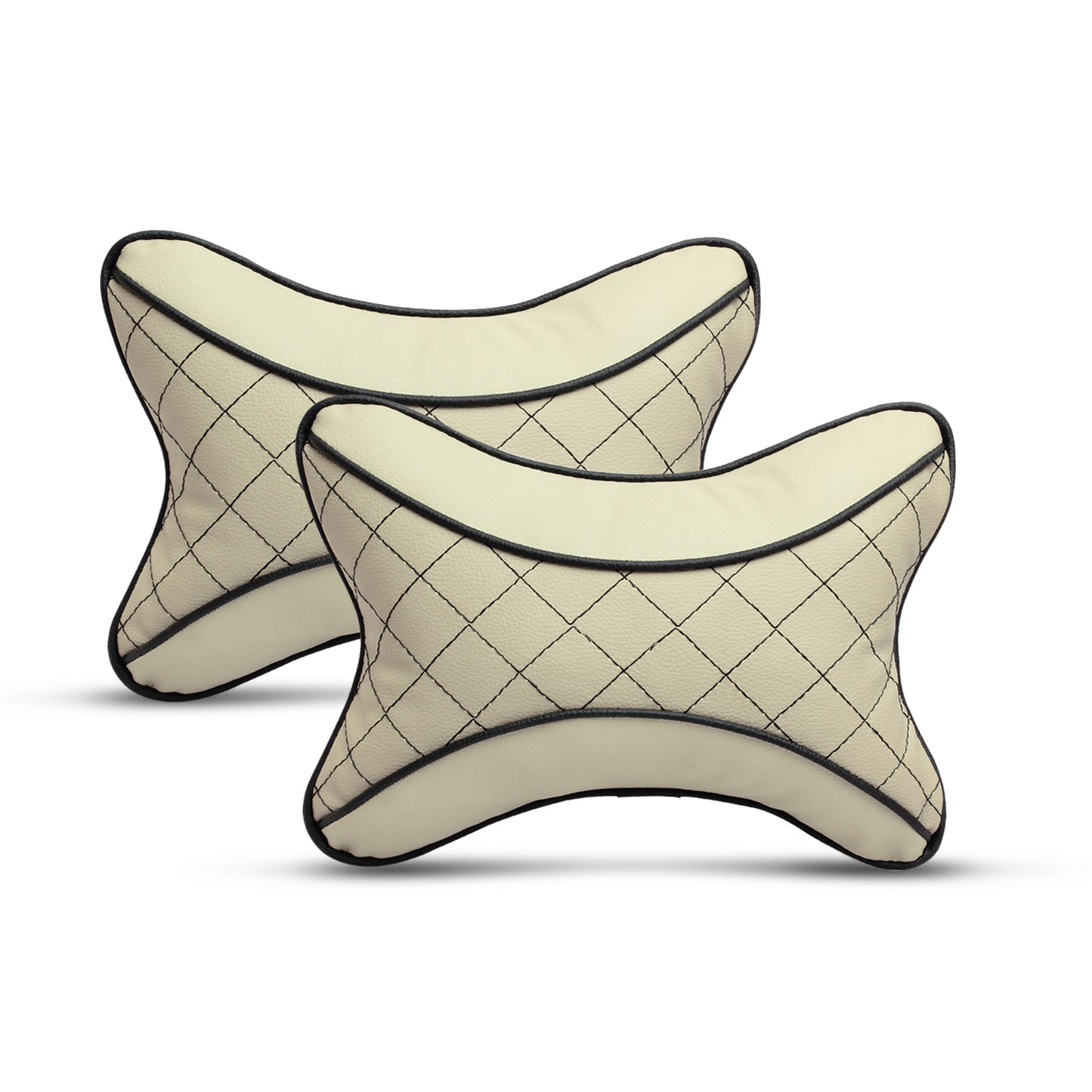 Auto Hub Beige Leatherite Car Neckrest Cushion Combo (Pack of 4)