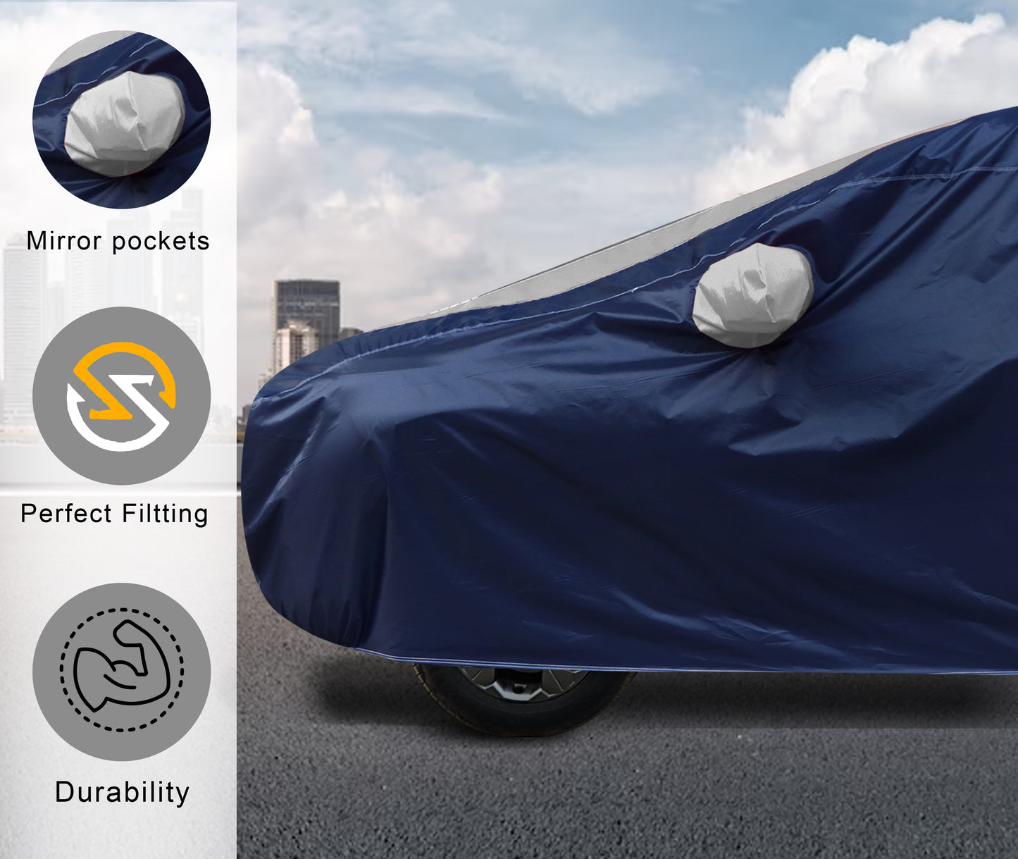 Taffeta Car Cover - Water Resistant Navy Silver