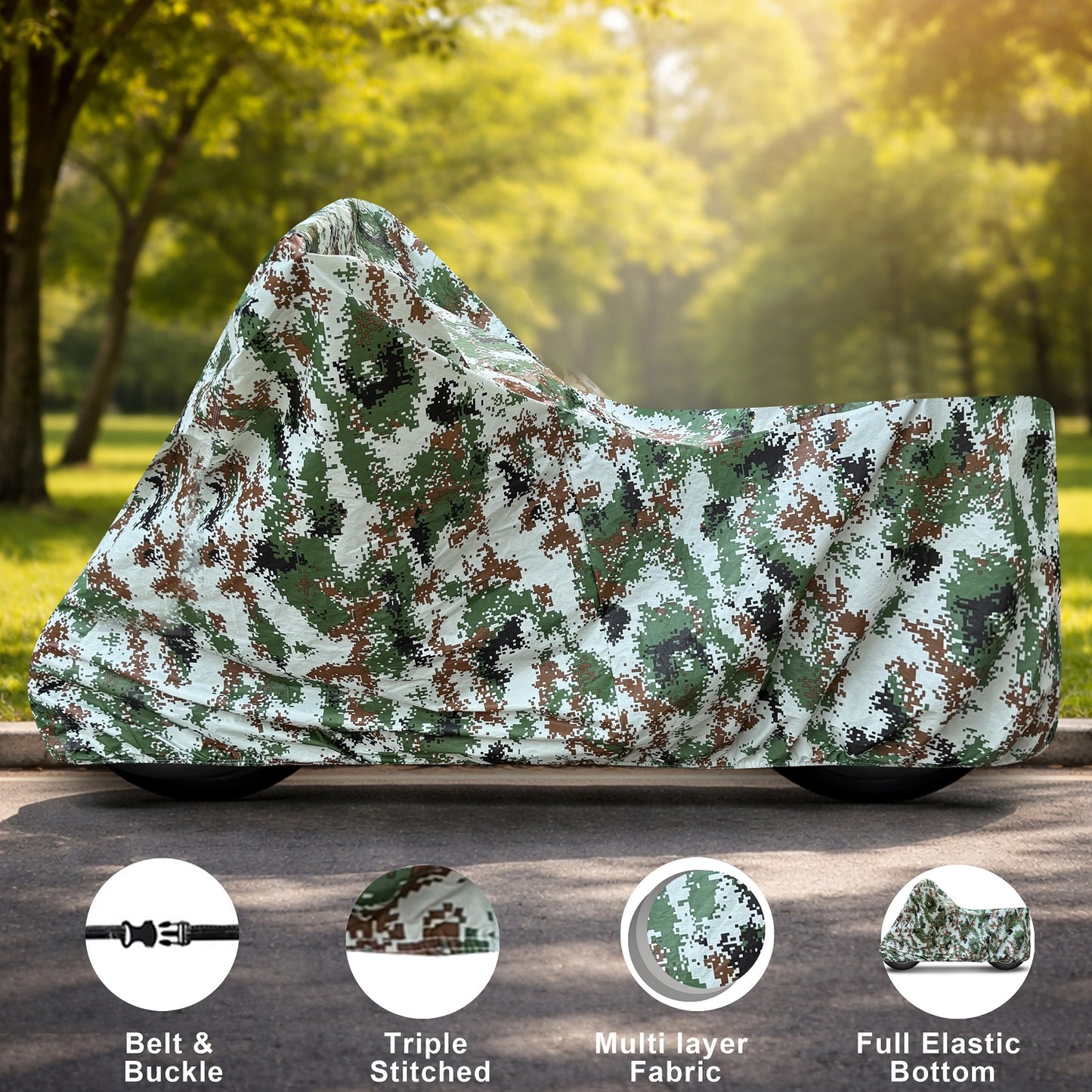 Waterproof Blue Bike & Scooty Cover Army print (Gold Max Series)