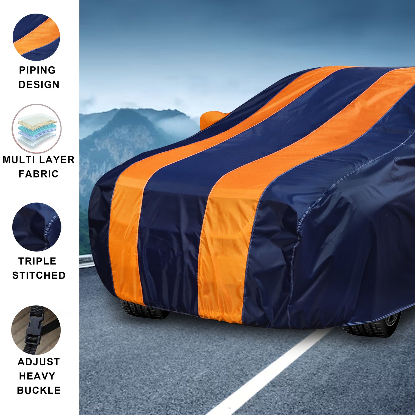 Taffeta Car Cover - Water-Resistant Navy Orange