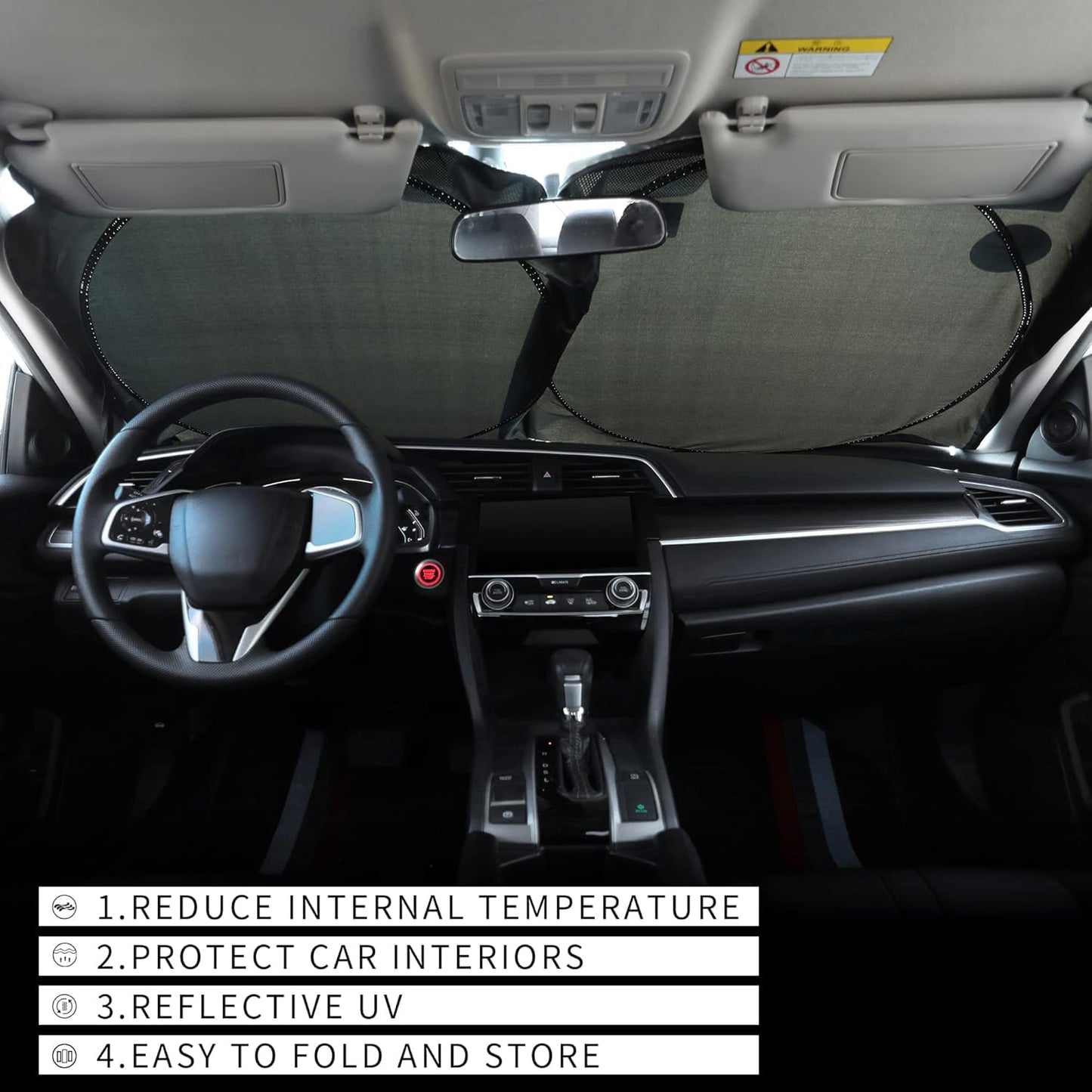 Car Windshield Sunshade, Reflective Polyester Blocks Heat and Sun. Foldable Sun Shield