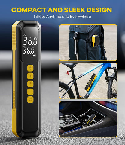 150 PSI Cordless Tyre Inflator for Car & Bike - Yellow - (12 Month) Warranty
