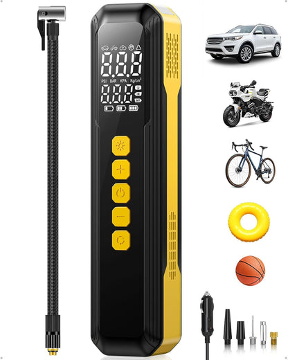 150 PSI Cordless Tyre Inflator for Car & Bike - Yellow - (12 Month) Warranty