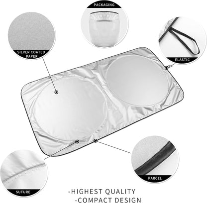 Car Windshield Sunshade, Reflective Polyester Blocks Heat and Sun. Foldable Sun Shield