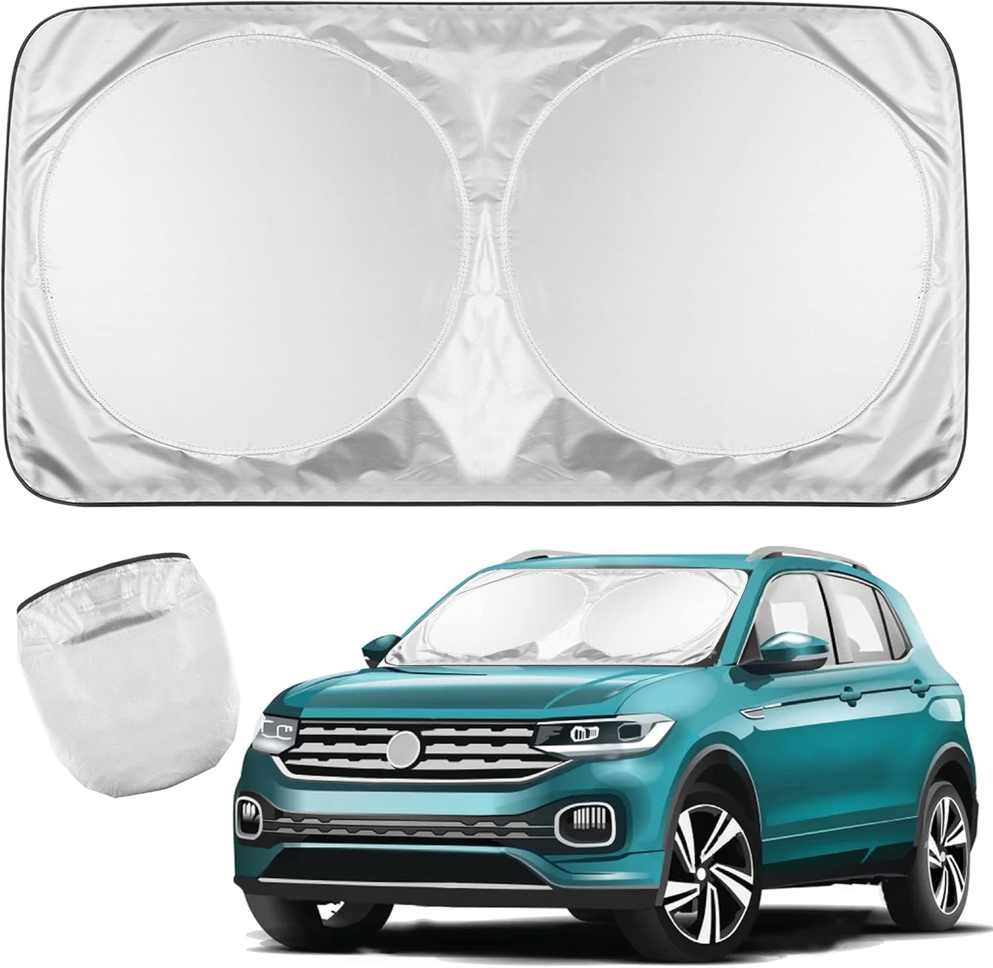 Car Windshield Sunshade, Reflective Polyester Blocks Heat and Sun. Foldable Sun Shield