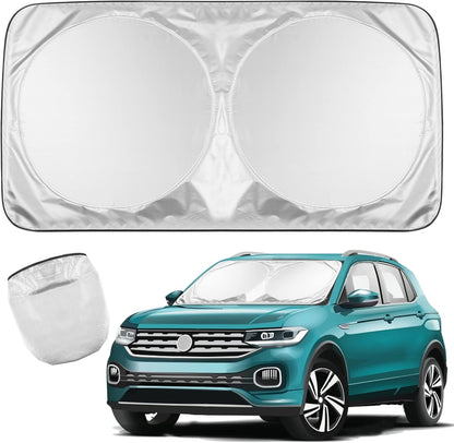 Car Windshield Sunshade, Reflective Polyester Blocks Heat and Sun. Foldable Sun Shield
