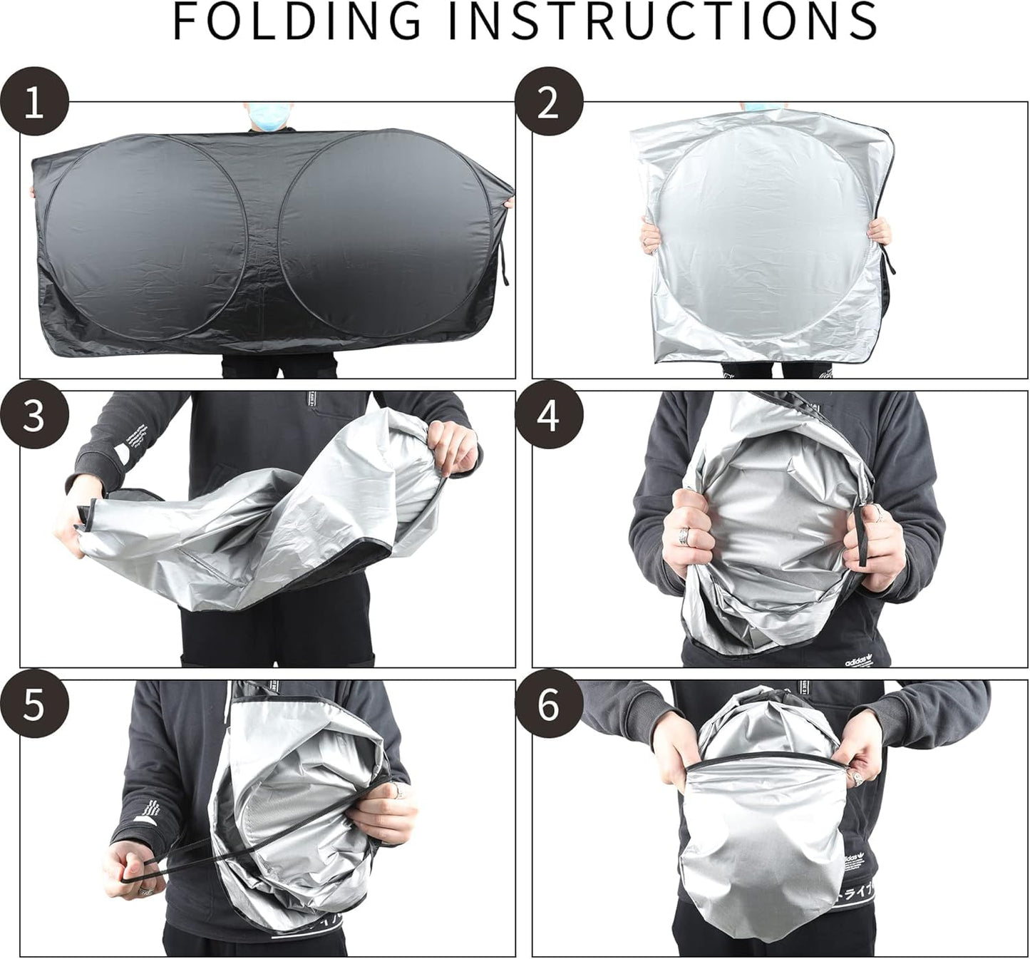 Car Windshield Sunshade, Reflective Polyester Blocks Heat and Sun. Foldable Sun Shield