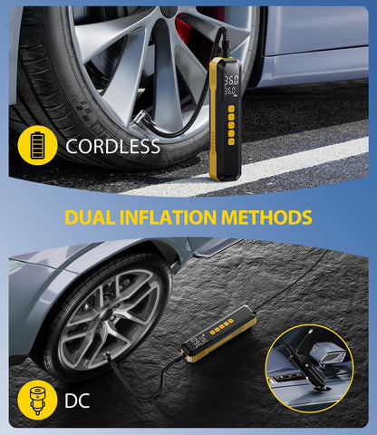 150 PSI Cordless Tyre Inflator for Car & Bike - Yellow - (12 Month) Warranty