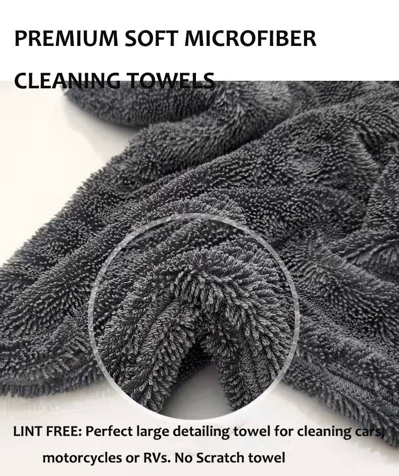 JS-Lin 2pcs Microfiber Auto Wash Towel Car Cleaning Drying Cloth Hemming  Car Care Cloth Detailing Car Wash Towel 30x40CM